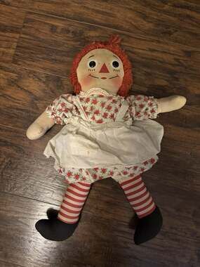 Vintage Raggedy Ann Doll Printed Face Heart Button Eyes Face Girl 17”